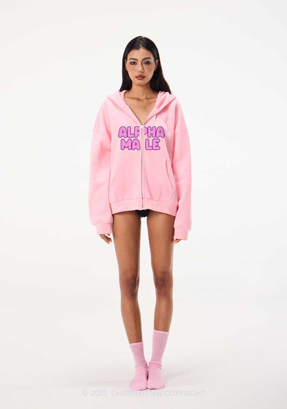 Rainbow Unicorn Alpha Male Y2K Bunny Ear Zip Hoodie Cherrykitten