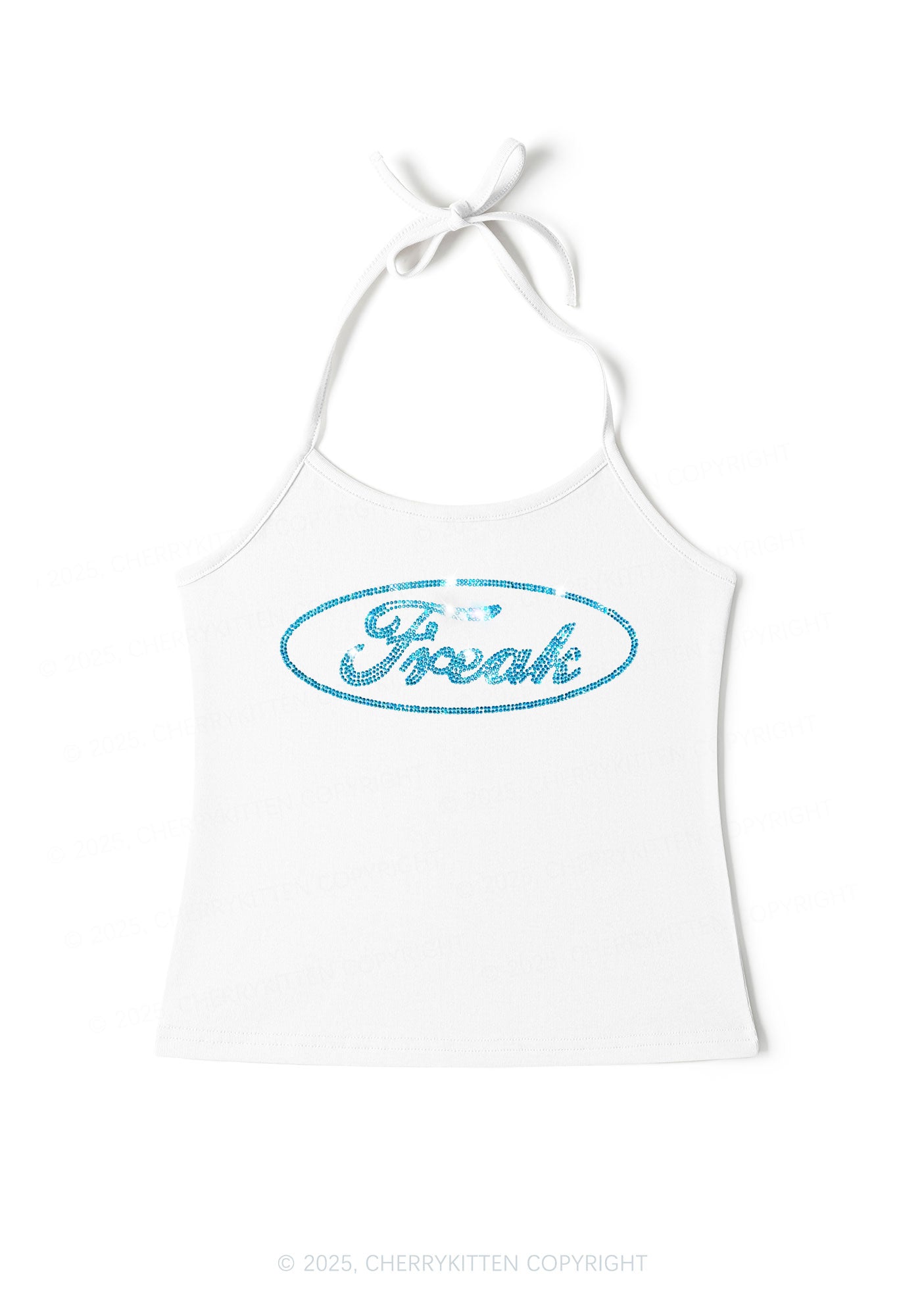 Rhinestone Oval Freak Y2K Halter Neck Cami Cherrykitten