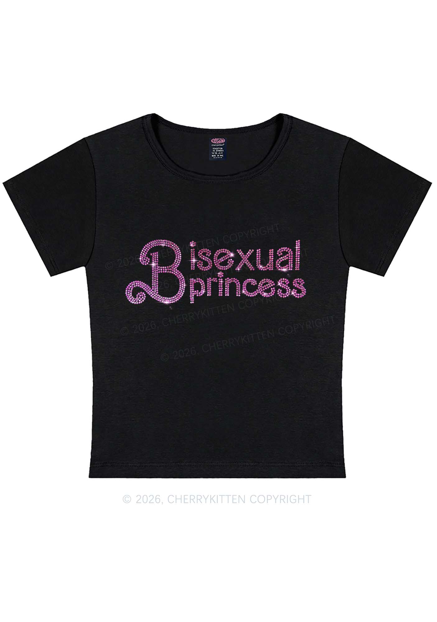 Rhinestone Bisexual Princess Pride Y2K Baby Tee Cherrykitten