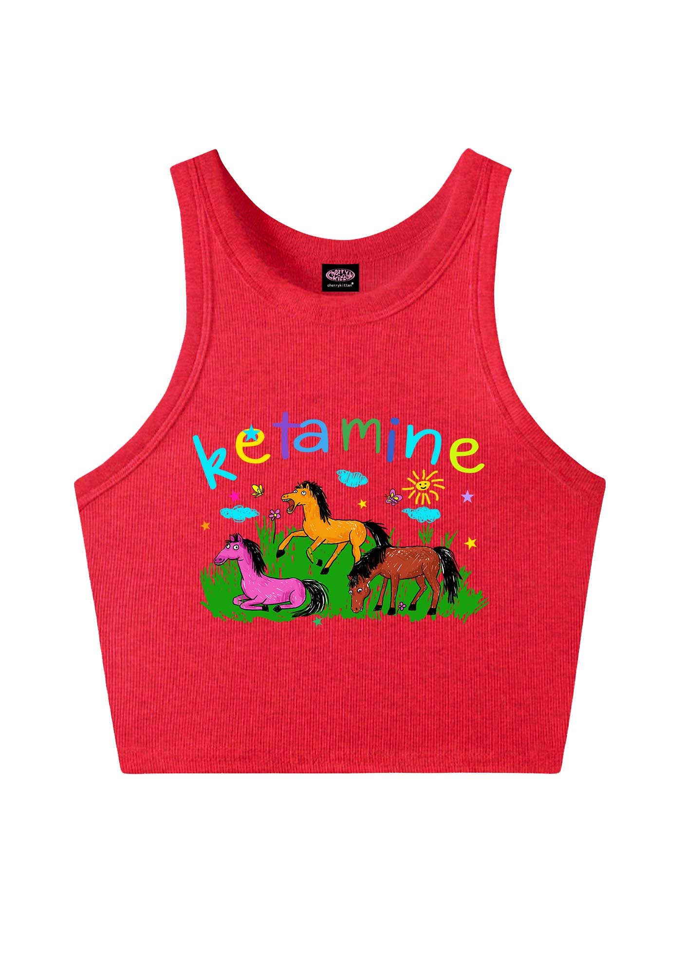 Rainbow K Pony Y2K Crop Tank Top Cherrykitten