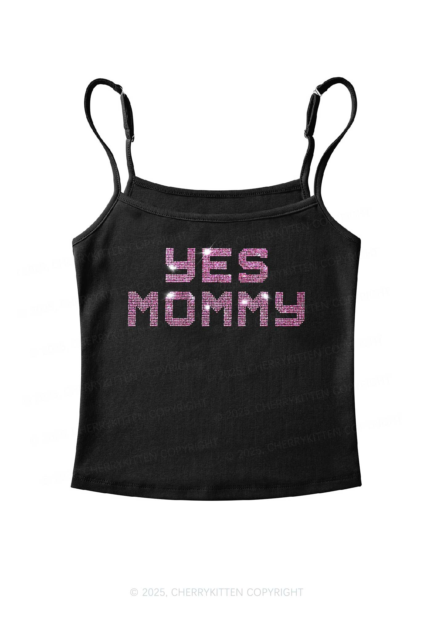 Rhinestone Yes Mommy Y2K Spaghetti Strap Cami Cherrykitten