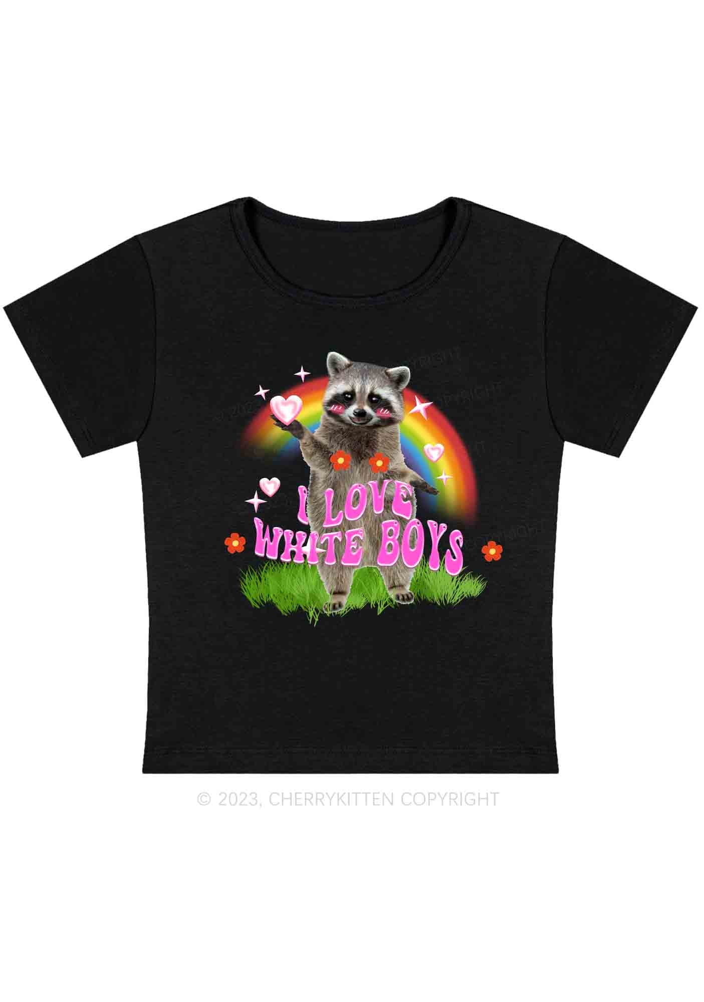 Curvy I Love White Boys Rainbow Raccoon Y2K Baby Tee Cherrykitten