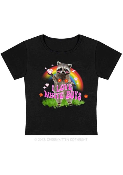 Curvy I Love White Boys Rainbow Raccoon Y2K Baby Tee Cherrykitten
