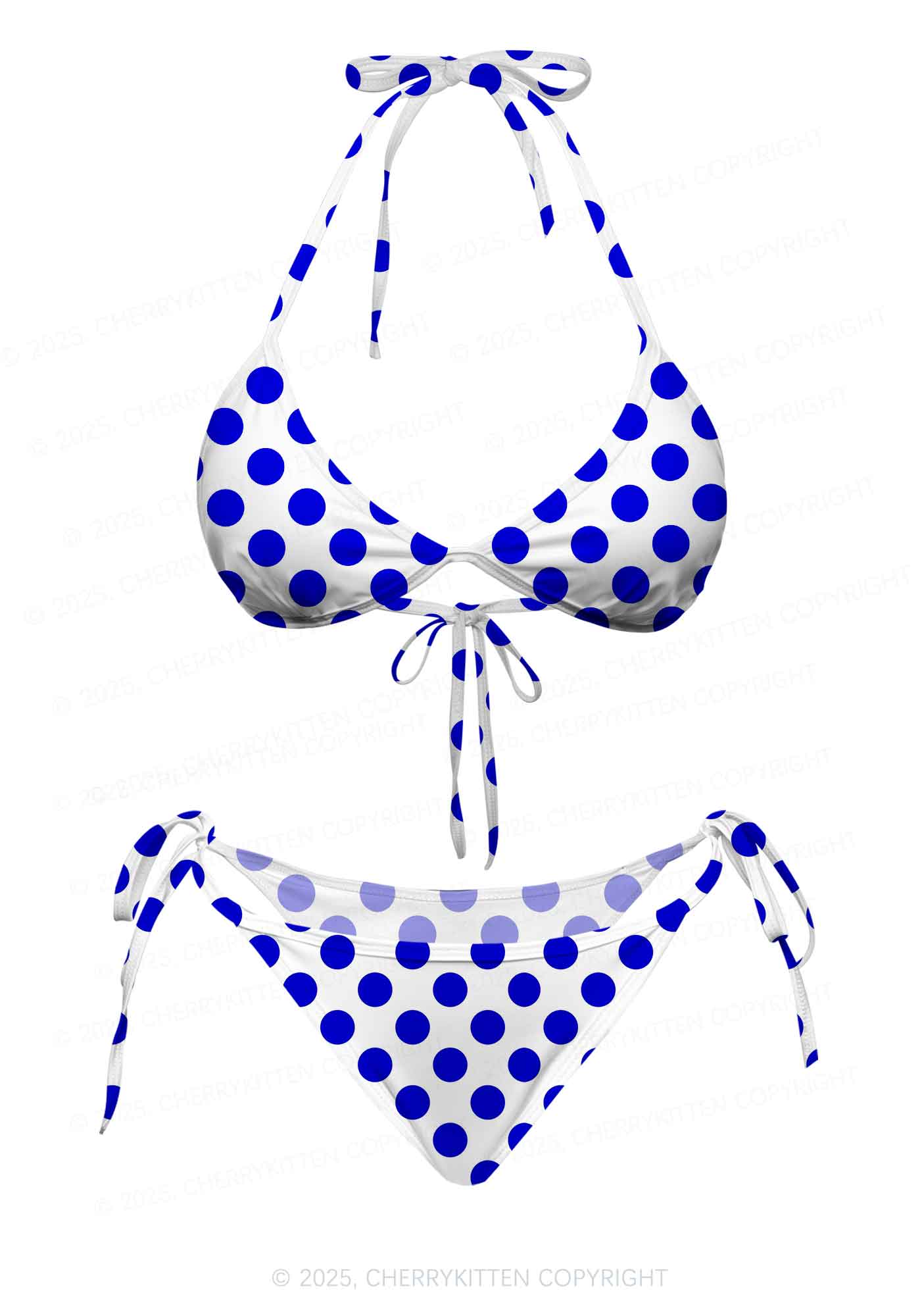 Blue Dotty Y2K Print Bikini Set Cherrykitten