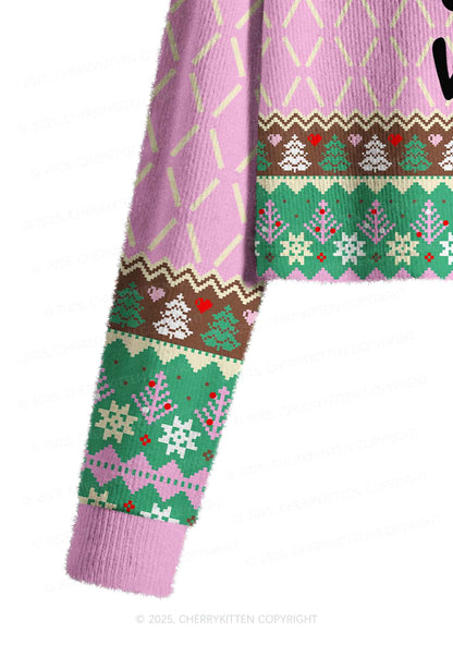 What Tree Y2K Christmas Crop Knit Sweatshirt Cherrykitten