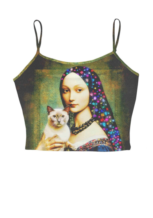 Renaissance Lady With Cat Y2K Mesh Cami Tank Cherrykitten