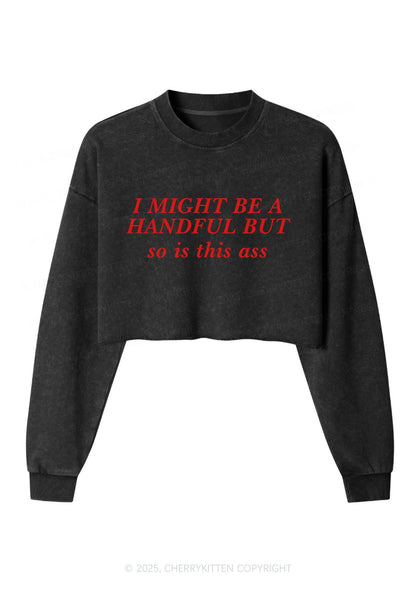 I Might Be Handful Y2K Crop Washed Sweatshirts Cherrykitten
