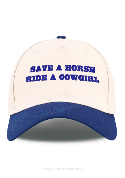 Embroidered Save A Horse Ride A Cowgirl Y2K Color Block Baseball Cap Cherrykitten