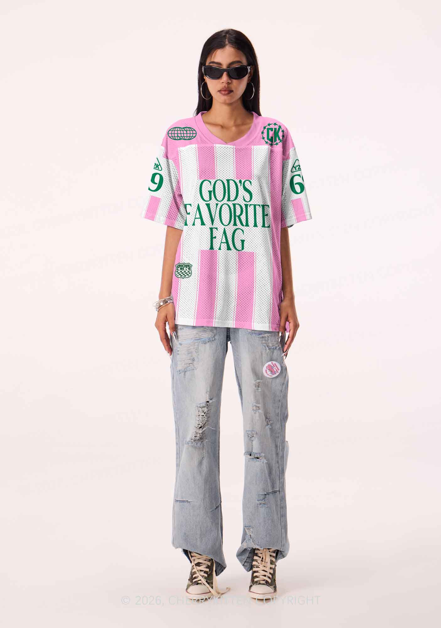 Deep Green Gods Favorite Fag Pride Y2K Sport Jersey Shirts Cherrykitten