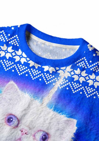 White Angel Unicorn Cat Y2K Knit Sweatshirt Cherrykitten