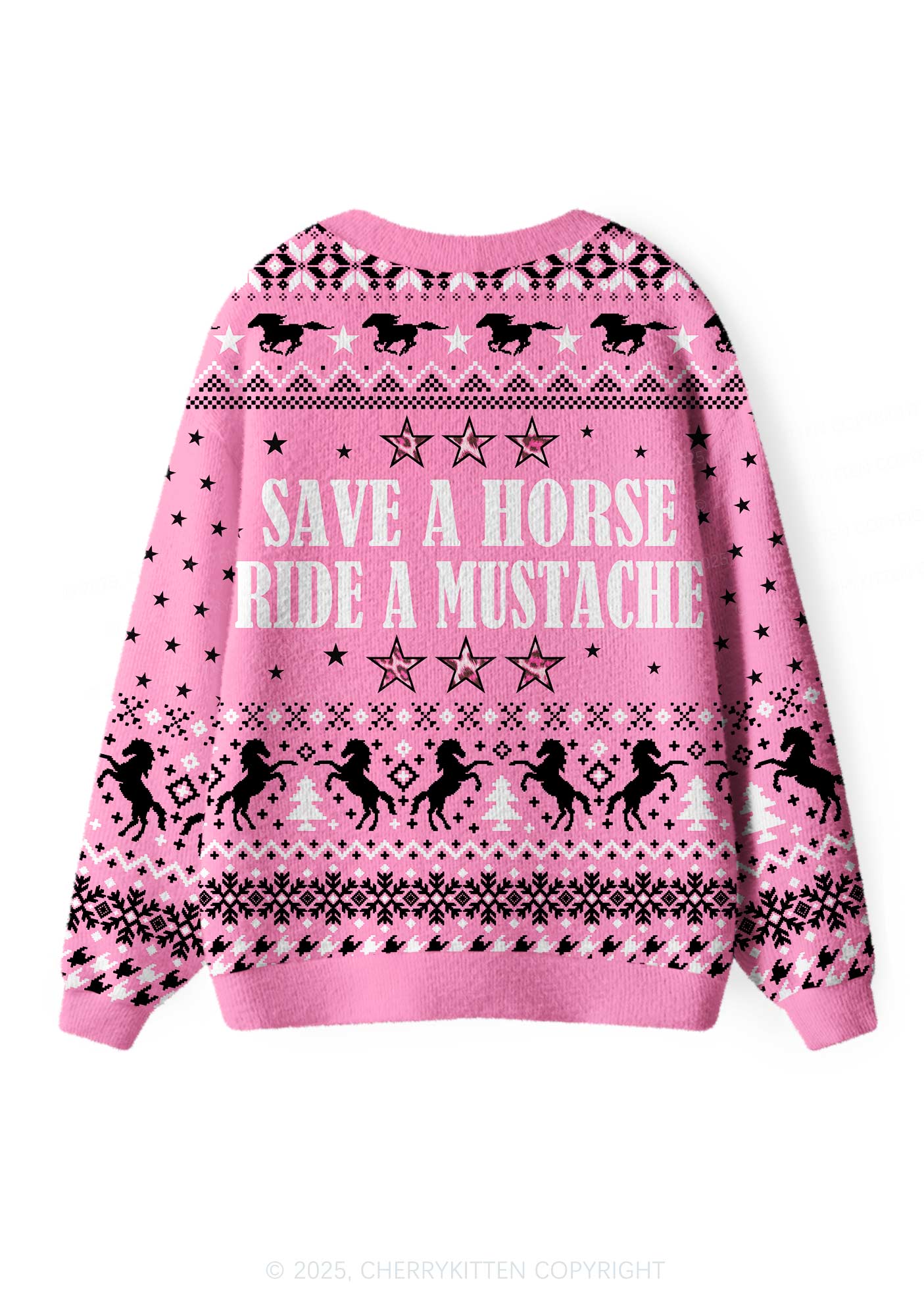 Ride A Mustache Y2K Christmas Cardigan Knit Sweatshirt Cherrykitten