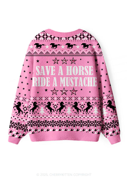 Ride A Mustache Y2K Christmas Cardigan Knit Sweatshirt Cherrykitten