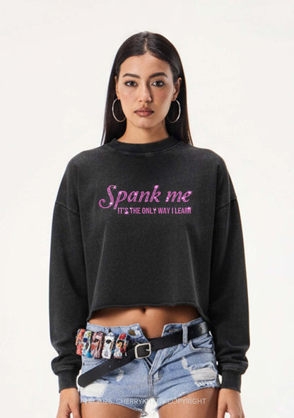 Rhinestone Spank Me Y2K Crop Washed Sweatshirts Cherrykitten