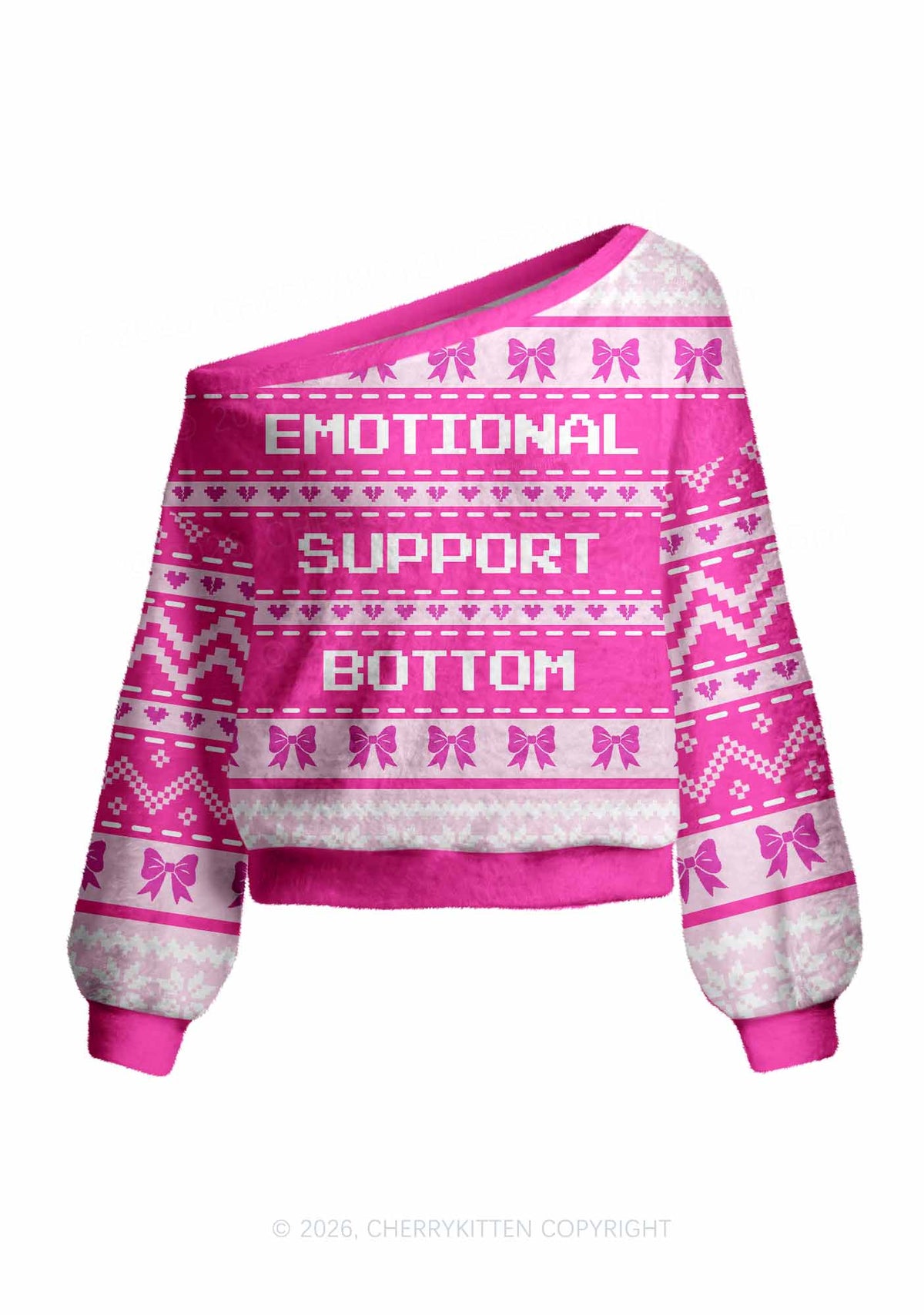 Emotional Support Bottom Pride Y2K Off Shoulder Knit Sweatshirt Cherrykitten