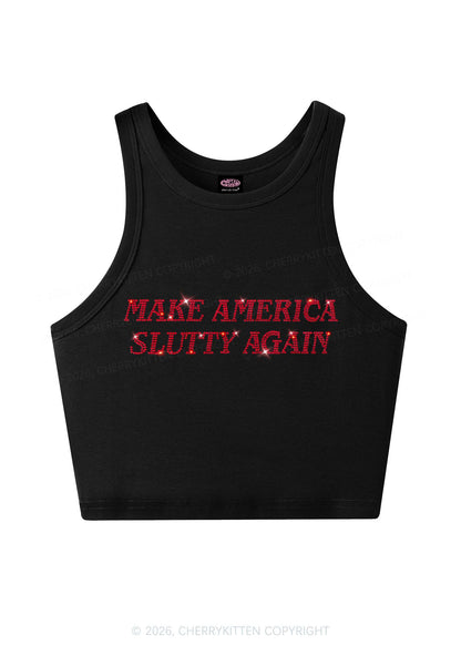 Rhinestone Make America Slxtty Y2K Crop Tank Top Cherrykitten