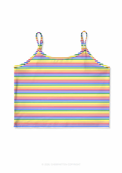 Rainbow Stripes Pride Y2K Print Cami Crop Top Cherrykitten