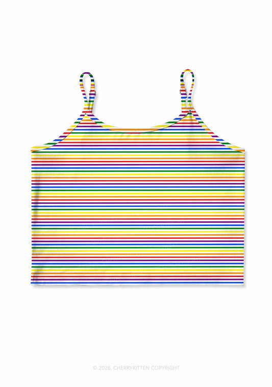 Rainbow Stripes Pride Y2K Print Cami Crop Top Cherrykitten