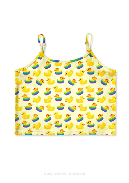 Rainbow Ducks Pride Y2K Print Cami Crop Top Cherrykitten