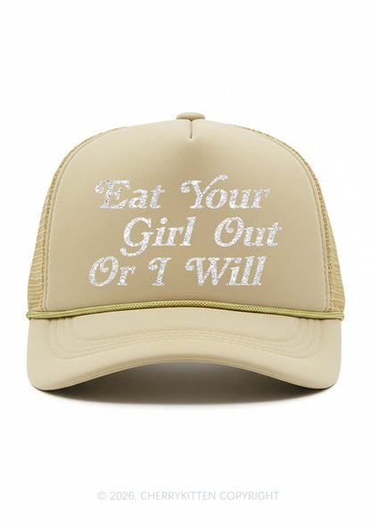 Glitter Eat Your Girl Out Pride Y2K Trucker Hat Cherrykitten