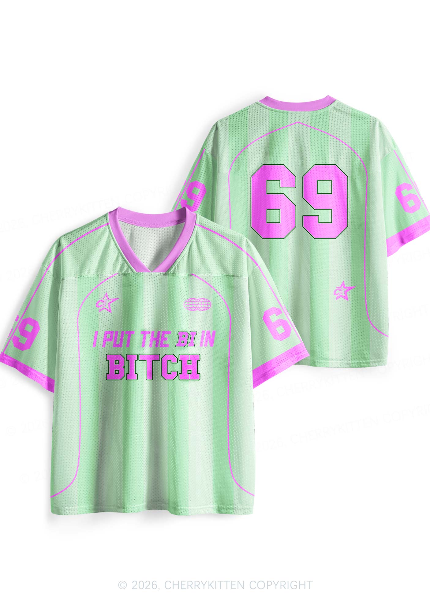 Mint Green I Put The Bi In Bxxch Pride Y2K Sport Jersey Shirts Cherrykitten