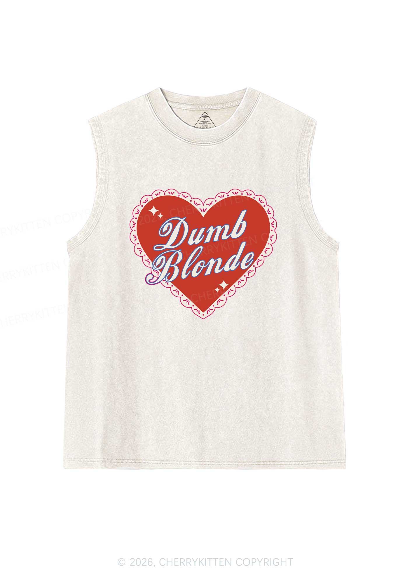 Dumb Blonde Valentine's Day Y2K Washed Muscle Tank Cherrykitten