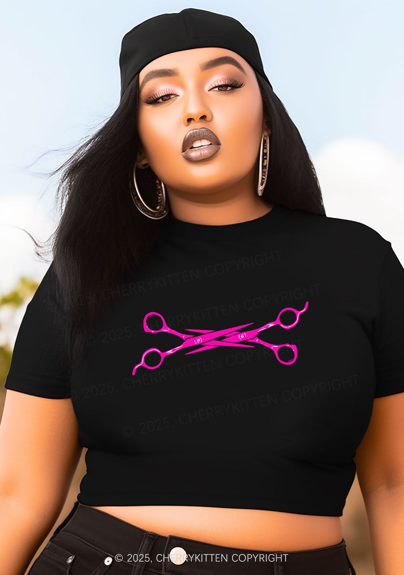 Curvy Pink Scissor Pride Y2K Baby Tee Cherrykitten