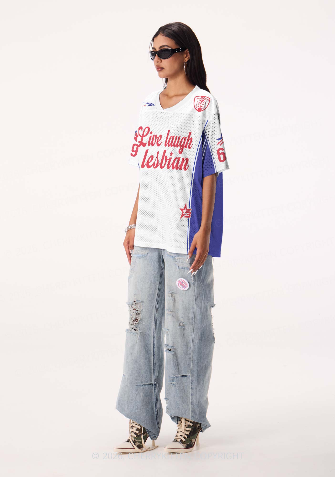 White Live Laugh Lesbian Pride Y2K Sport Jersey Shirts Cherrykitten