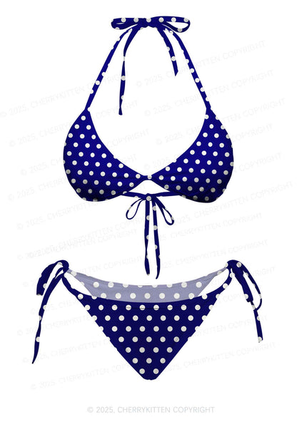 Classic Blue Dots Y2K Print Bikini Set Cherrykitten