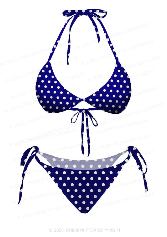 Classic Blue Dots Y2K Print Bikini Set Cherrykitten