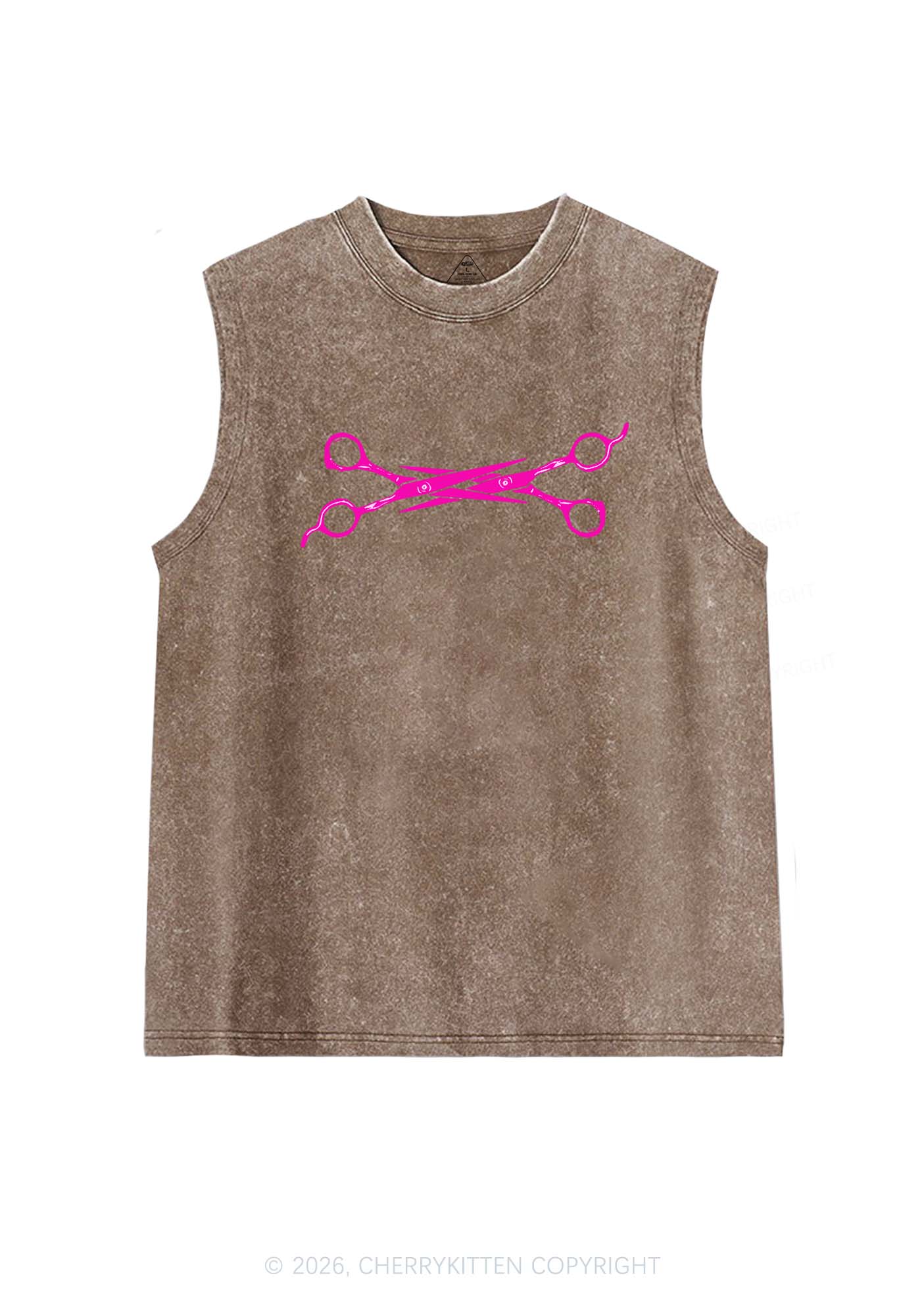 Pink Scissor Pride Y2K Washed Muscle Tank Cherrykitten