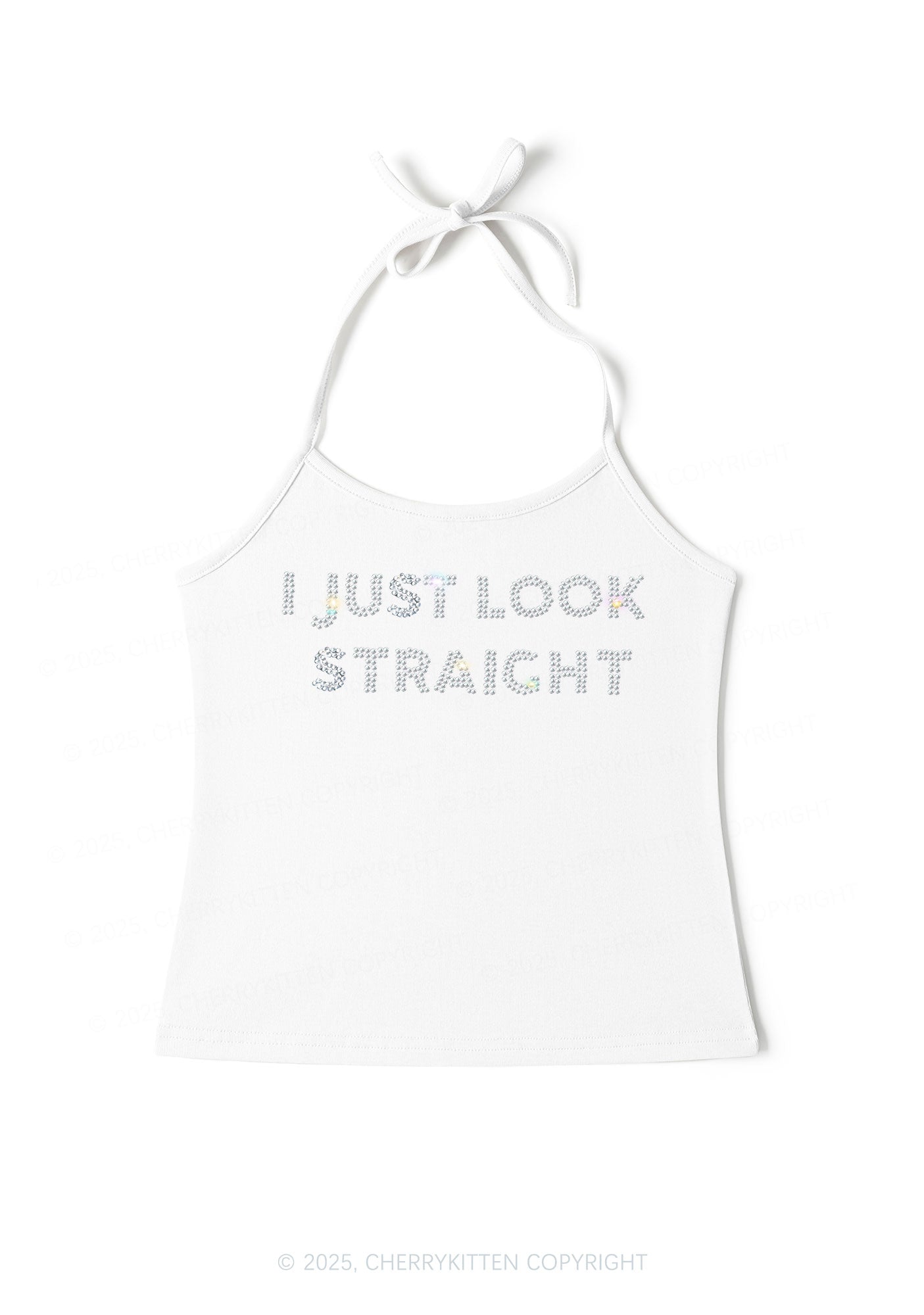 Rhinestone I Just Look Straight Pride Y2K Halter Neck Cami Cherrykitten