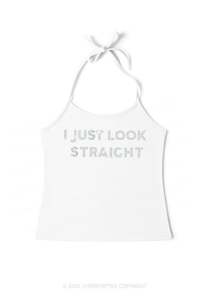 Rhinestone I Just Look Straight Pride Y2K Halter Neck Cami Cherrykitten