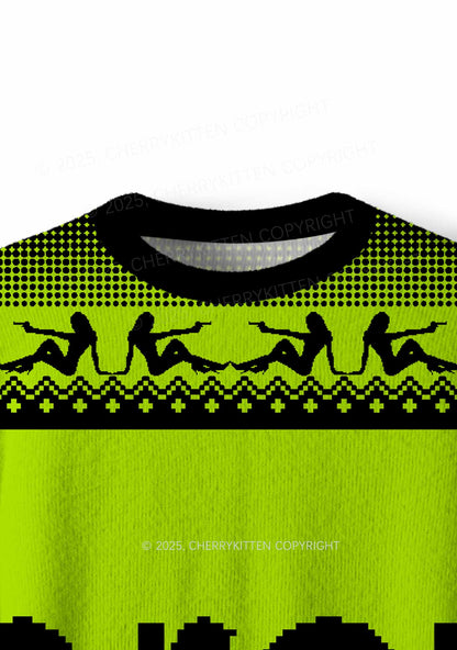 Green Brat Y2K Christmas Knit Sweatshirt Cherrykitten