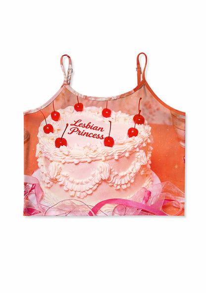 Coral Lesbian Princess Cake Pride Y2K Print Cami Crop Top Cherrykitten