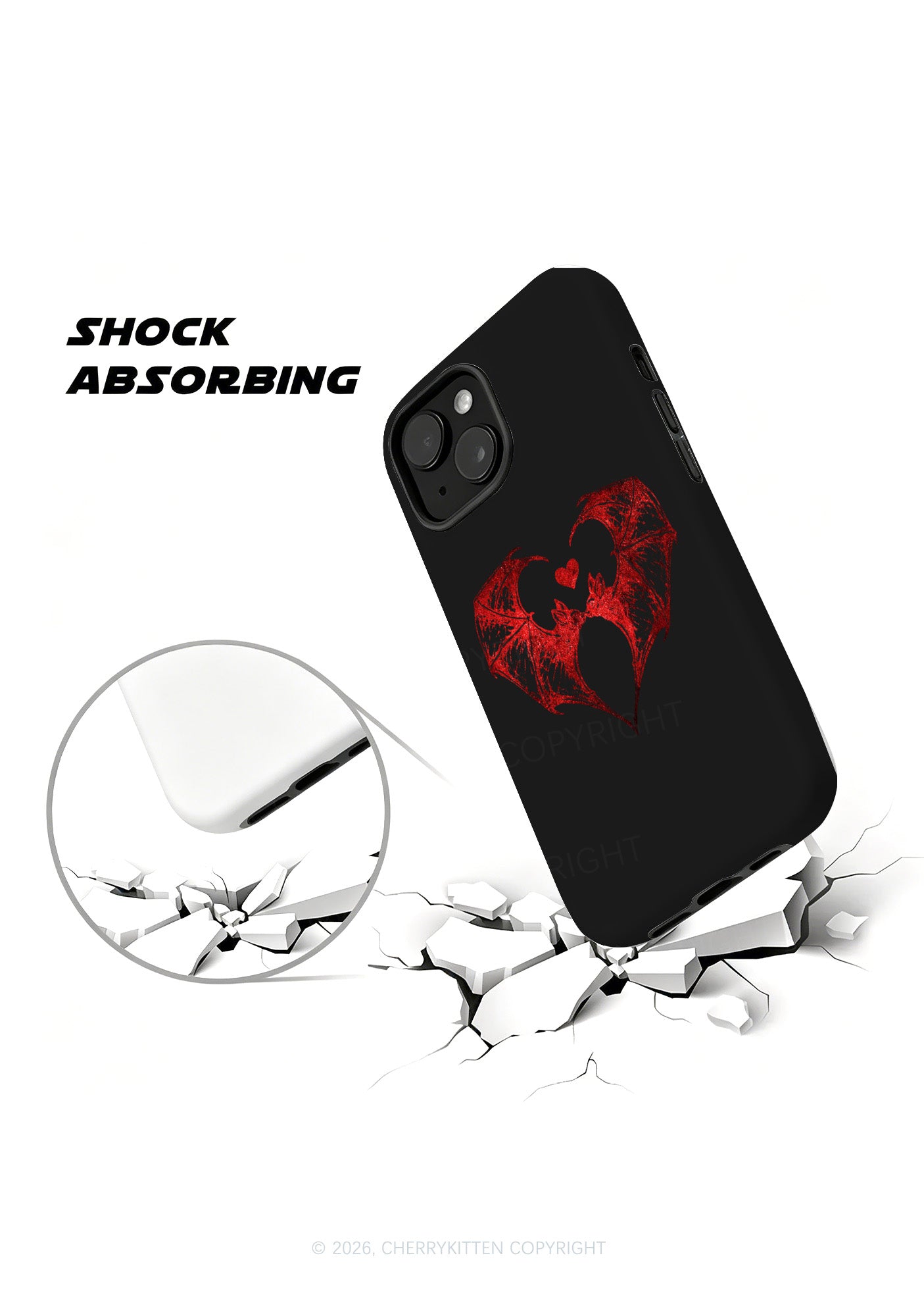 Halloween Bat Heart Y2K Phone Case Cherrykitten