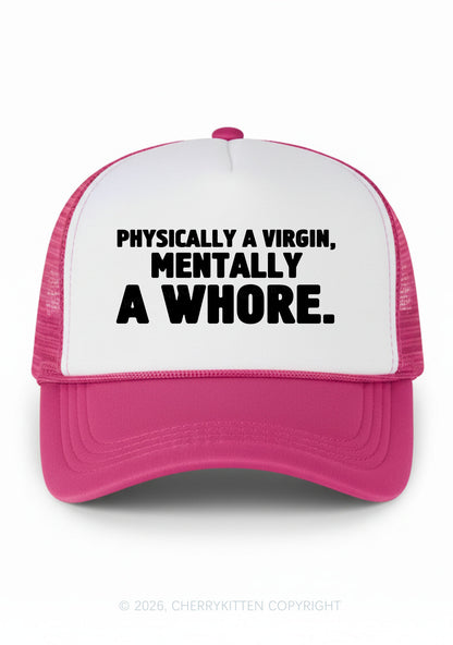 Mentally A Hore Y2K Colorblock Trucker Hat Cherrykitten