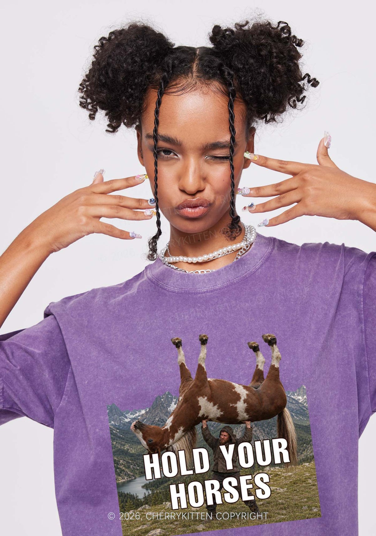 Man Hold Your Horses Y2K Shirts Washed Tee Cherrykitten