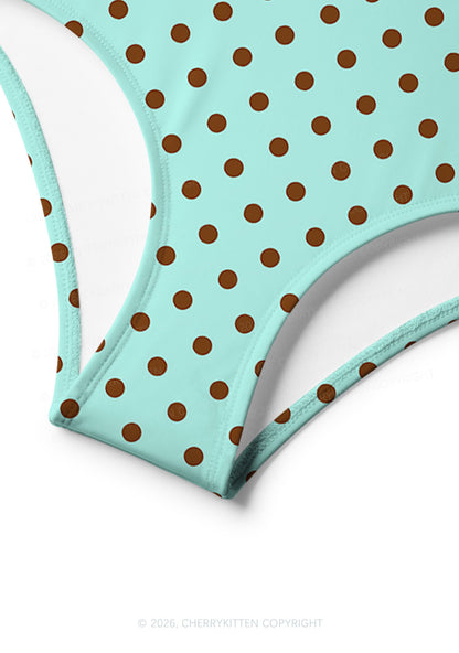 Brown Dots On Mint Green Y2K Print Bikini Set Cherrykitten