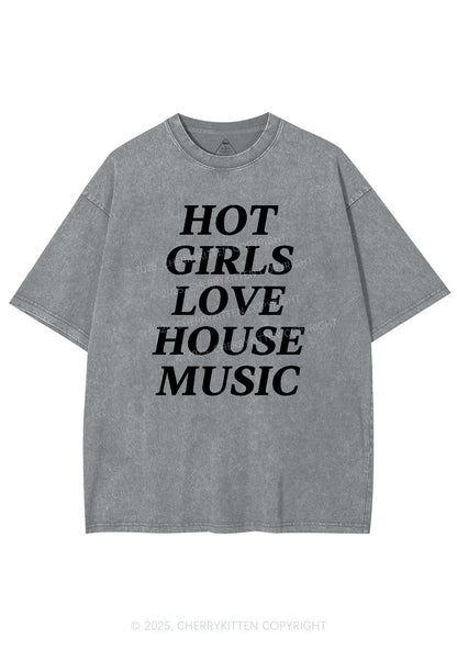 Girls Love House Music Y2K Shirts Washed Tee Cherrykitten