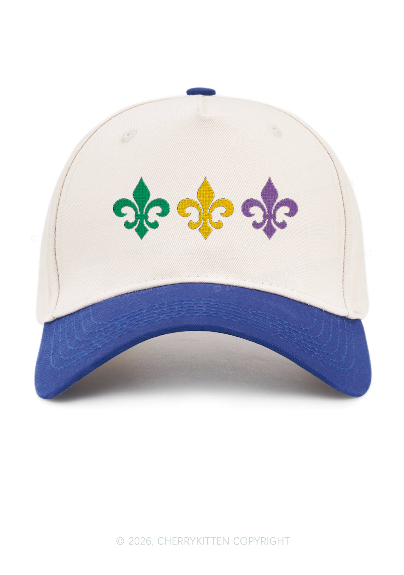 Embroidered Mardi Gras Fleur De Lis Trio Y2K Color Block Baseball Cap Cherrykitten