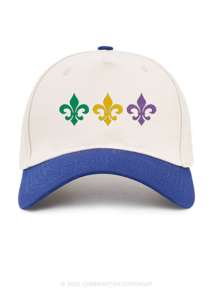 Embroidered Mardi Gras Fleur De Lis Trio Y2K Color Block Baseball Cap Cherrykitten
