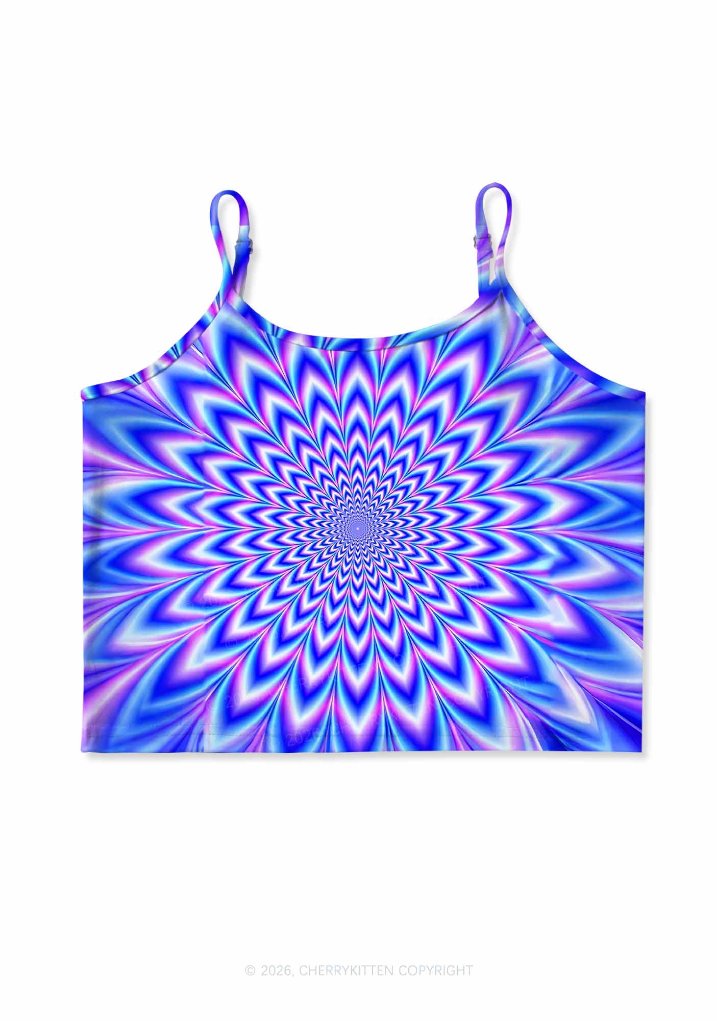Blue Vortex Optical Illusion Y2K Print Cami Crop Top Cherrykitten