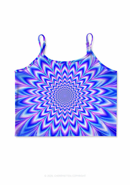 Blue Vortex Optical Illusion Y2K Print Cami Crop Top Cherrykitten
