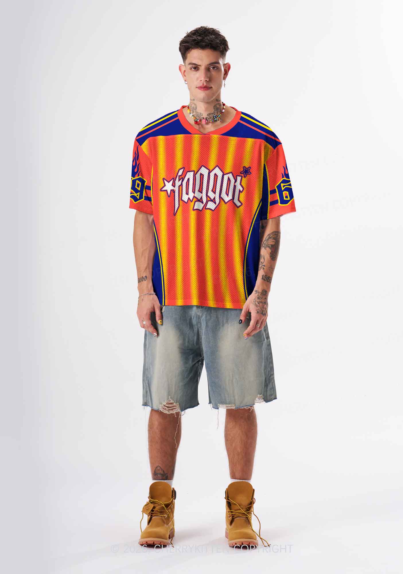 Faggot Orange Yellow Stripes Pride Y2K Sport Jersey Shirts Cherrykitten