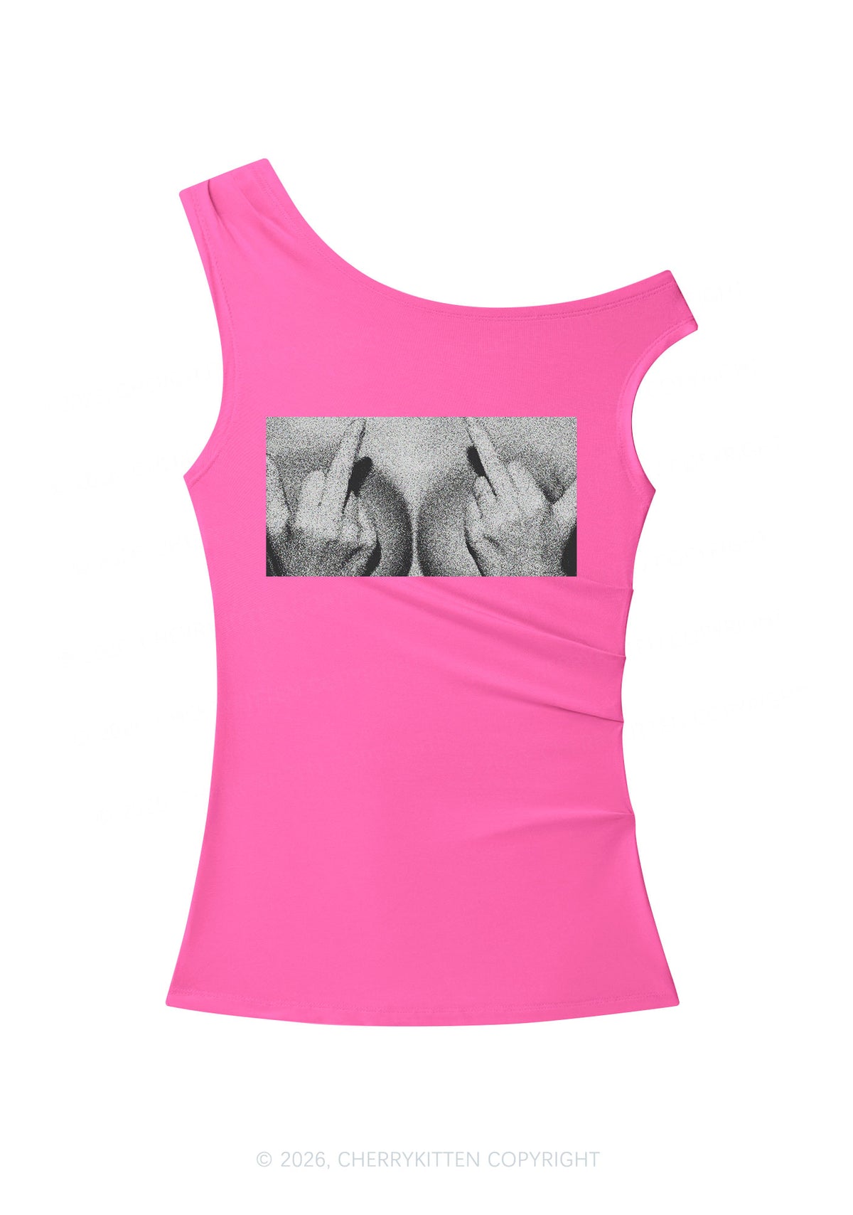 Middle Finger Bxxbs Y2K Off Shoulder Tank Top Cherrykitten