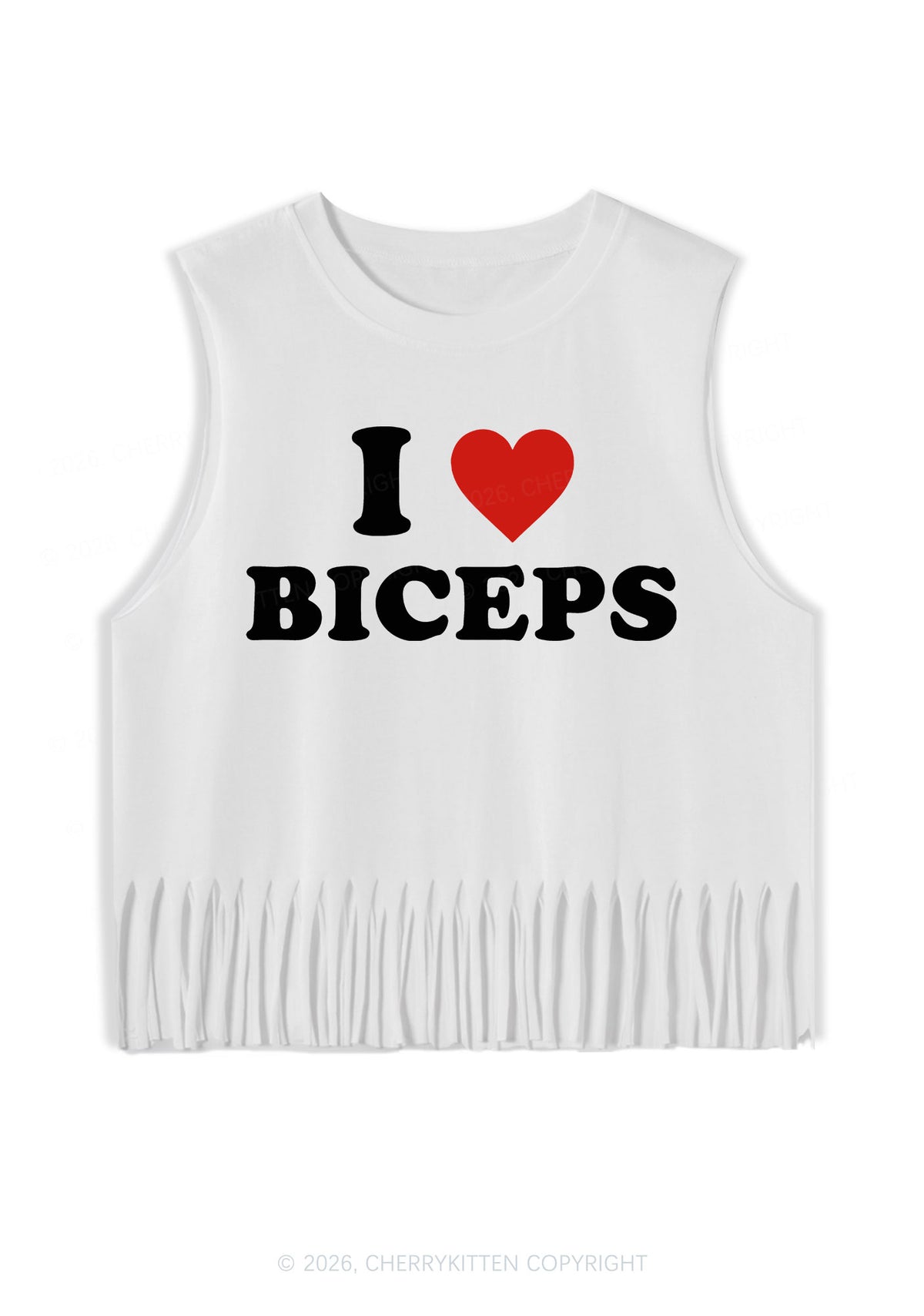 I Love Biceps Y2K Fringe Tank Top Cherrykitten