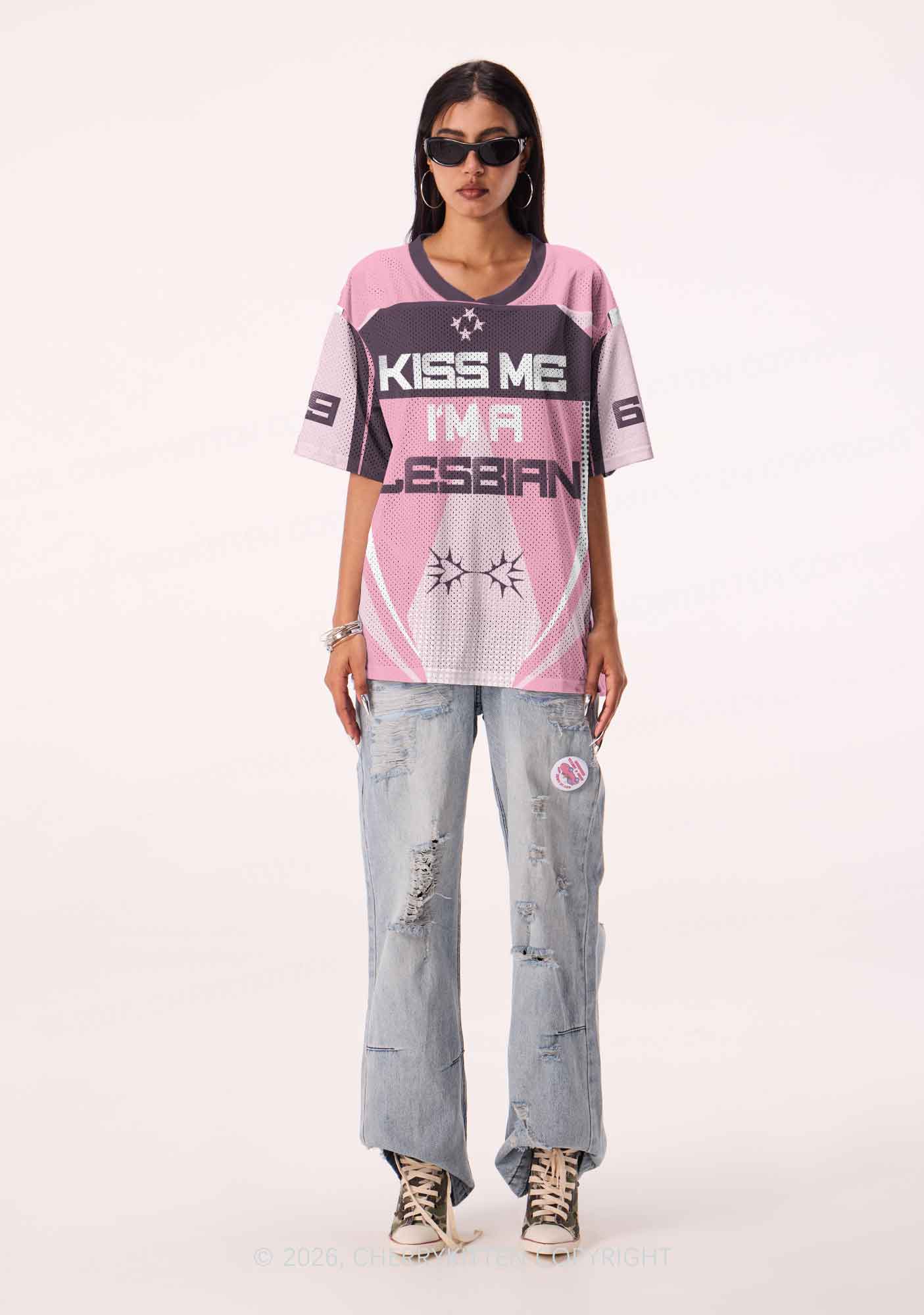 Kiss Me Im Lesbian Pride Y2K Sport Jersey Shirts Cherrykitten