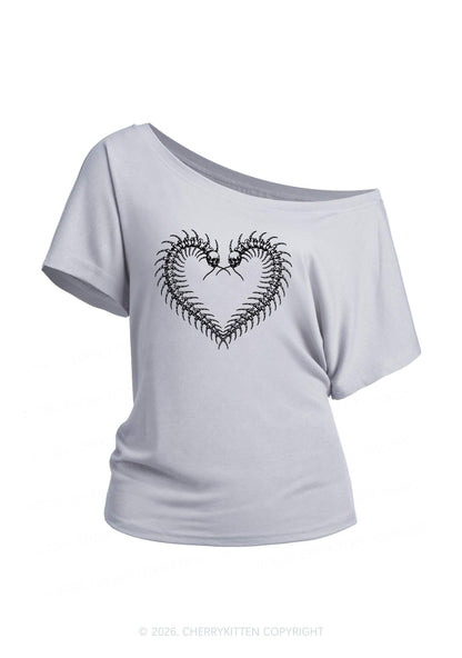 Halloween Centipede Heart Shape Y2K Off Shoulder Tee Cherrykitten