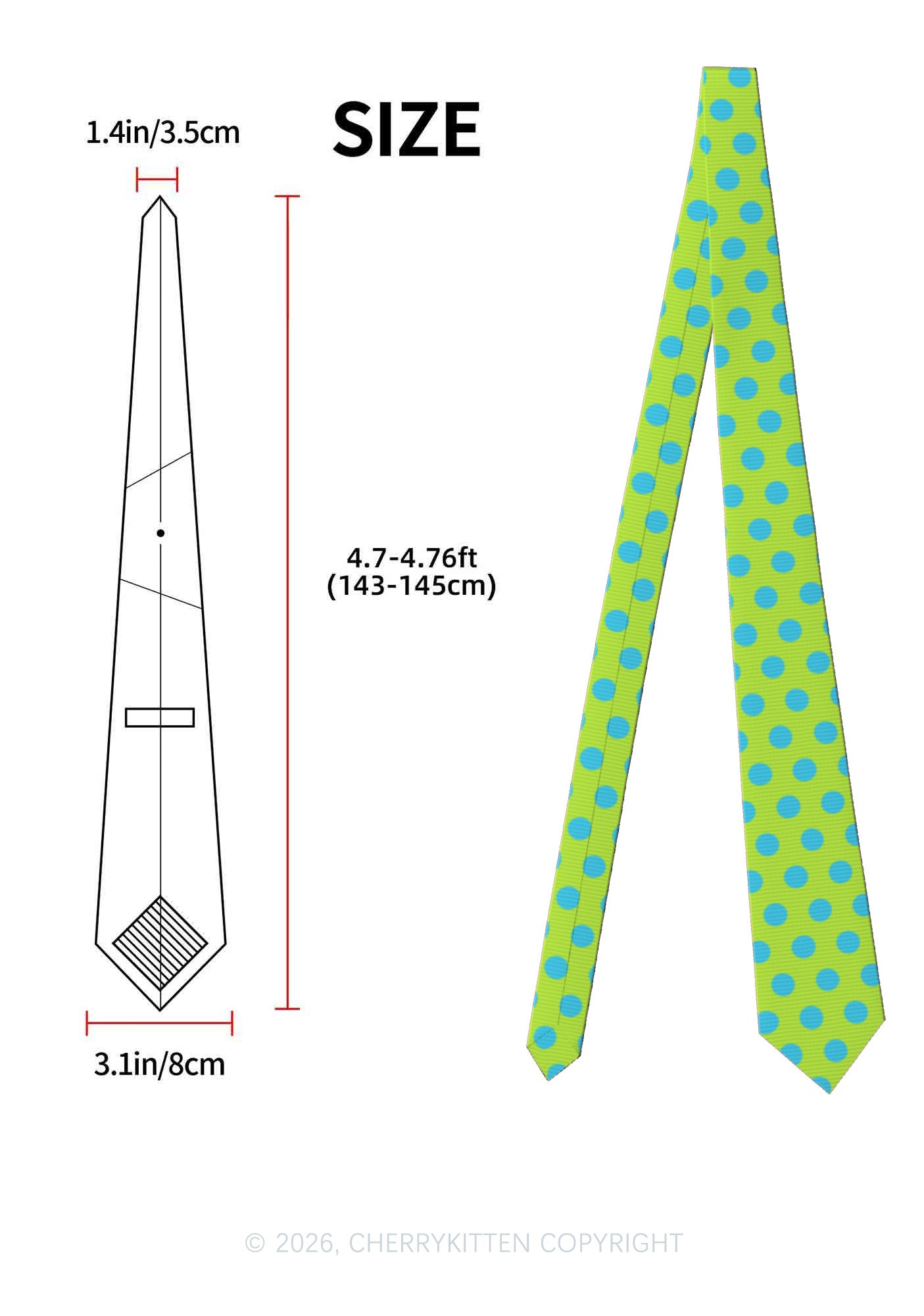 Blue Dots On Green Y2K Necktie Cherrykitten