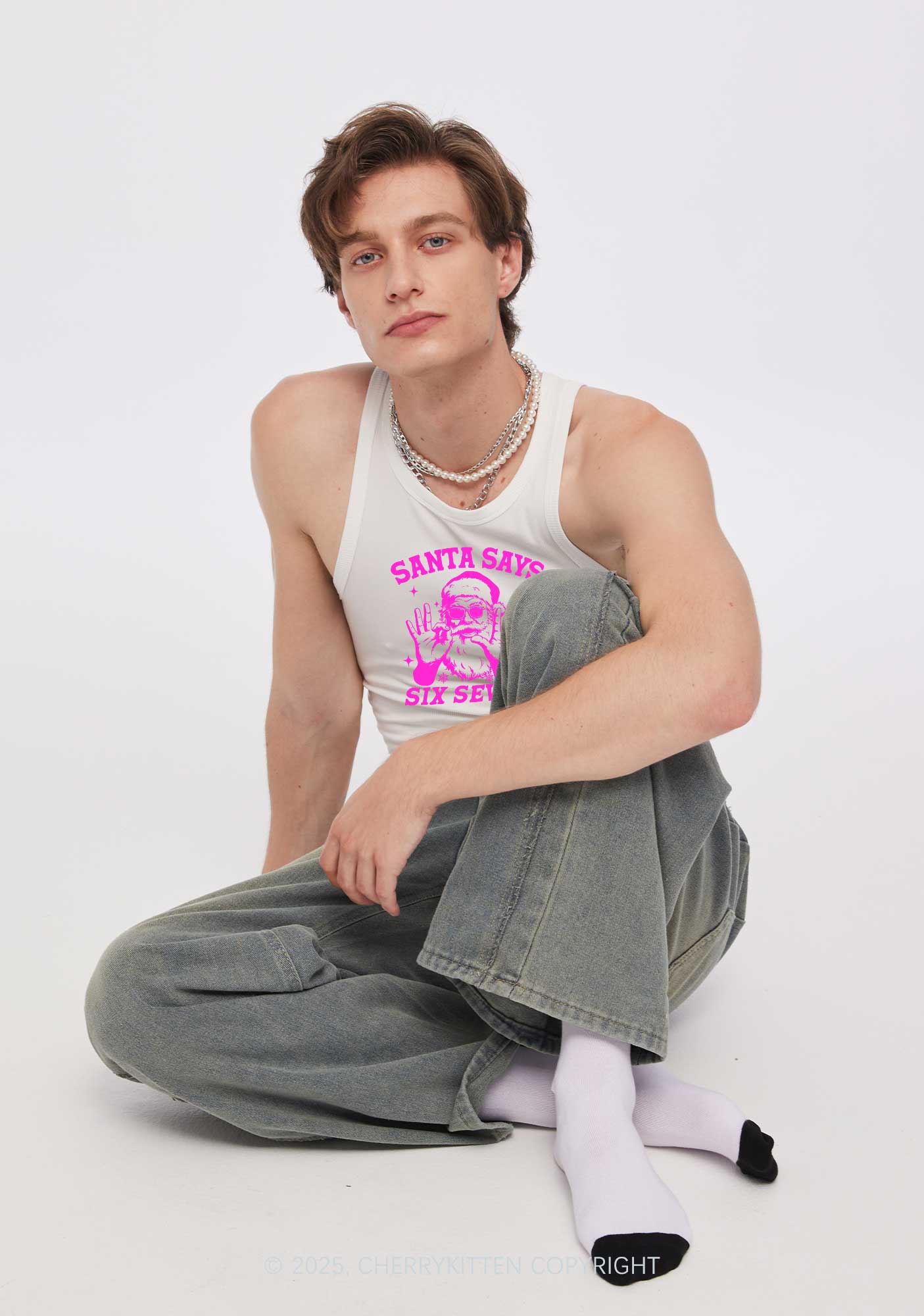 Christmas Santa Says Six Seven Y2K Crop Tank Top Cherrykitten